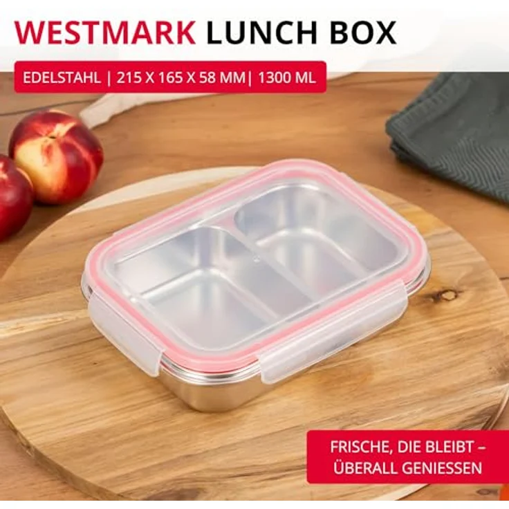 Westmark Edelstahl Lunchbox – Auslaufsichere, mikrowellen- und ofenfeste Bento Box, BPA-frei, Silber, geteilt 450 + 280 ml – Bild 2