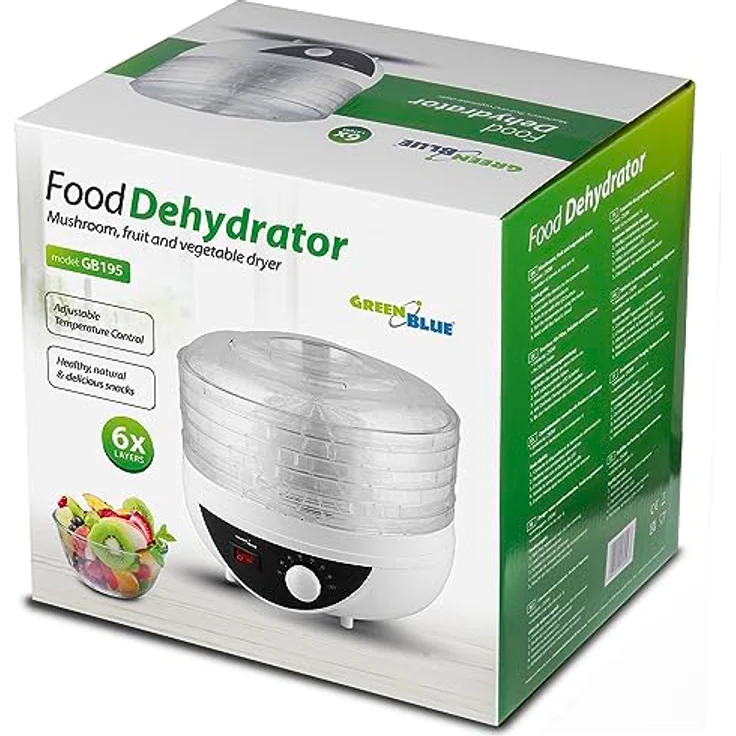 Green Blue GB195 Dörrautomat 250W mit Temperaturregler 35-70° Extra Leise 5 Siebe 27 cm, Pilz-, Gemüse- und Obsttrockner Temperaturwahl – Bild 2