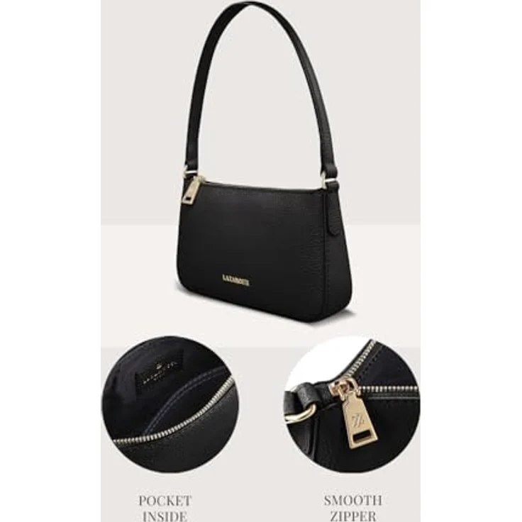 Lazarotti Bologna Leather Schultertasche, Leder 22 cm, schwarz, mit Reißverschluss und komfortablem Trageriemen – Bild 5