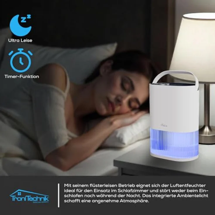 TroniTechnik Luftentfeuchter EF01, 600 ml/24h, leise, 2L Tank, LED Schlafmodus, für Räume bis 20 m² – Bild 4