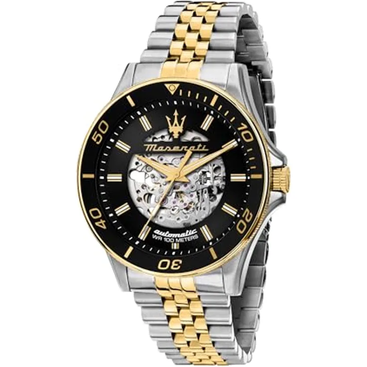 Maserati Herrenuhr, Automatik, Analog, Stahlarmband, Sfida Kollektion - R8823140010, Schwarz