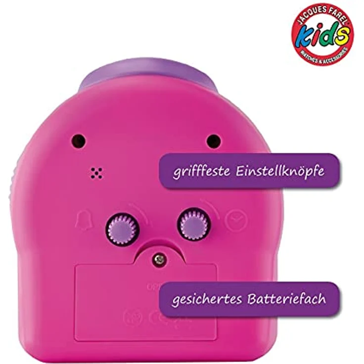 JACQUES FAREL ACW 69, Kinderwecker Lernwecker mit 3D Schmetterlingen und Blumen, Pink-Türkis, lautlos, mit Snooze und Ziffernbeleuchtung, analog Quarz – Bild 5