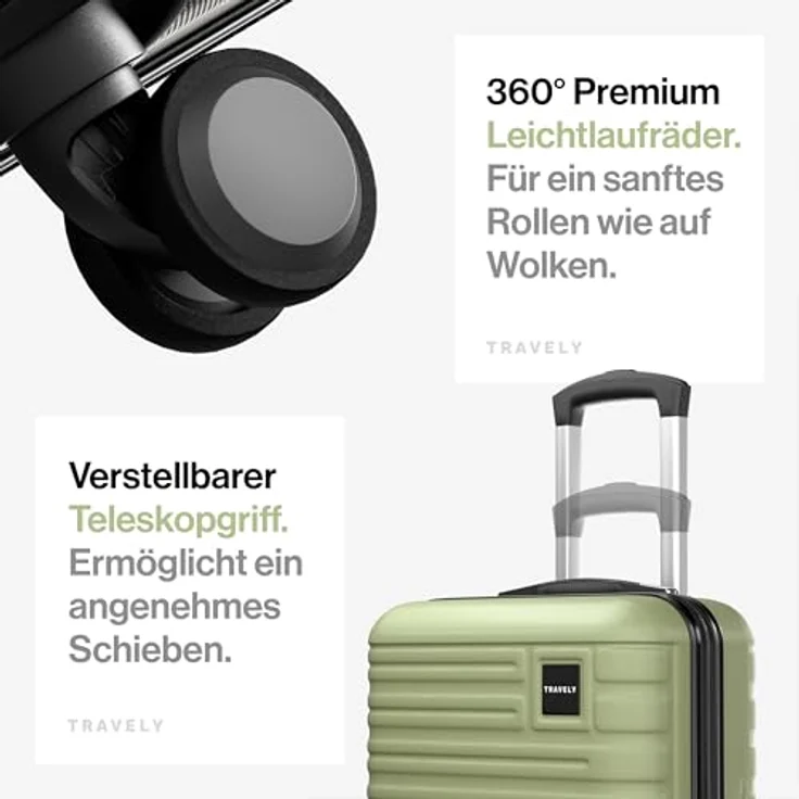 Travely Premium Handgepäck Koffer 45x36x20cm, 32L leicht mit sanften Rollen, passend für Ryanair und Lufthansa, Nachtschwarz – Bild 5
