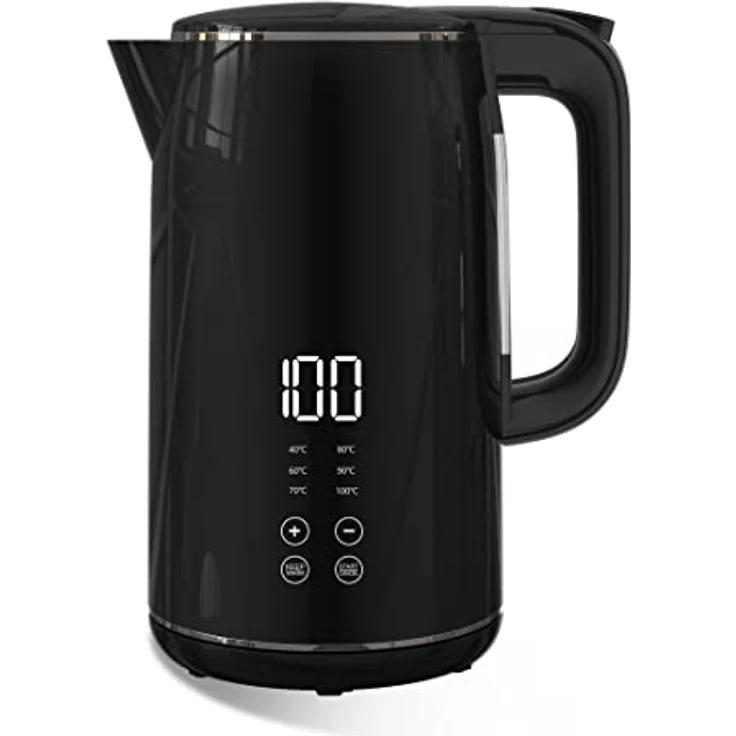 Kalorik TKG JK 2000 Wasserkocher, 2200 Watt, 1,7 Liter, kabellos, mit Display, Temperatureinstellung, Warmhaltefunktion, schwarz – Bild 2