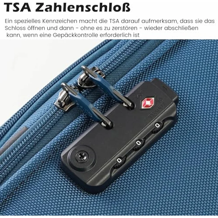COOLIFE Mittleres Koffer-Set 2tlg, Trolley Reisekoffer mit 4 Rollen, Oxford Gewebe, TSA-Schloss, blau+Silber – Bild 4