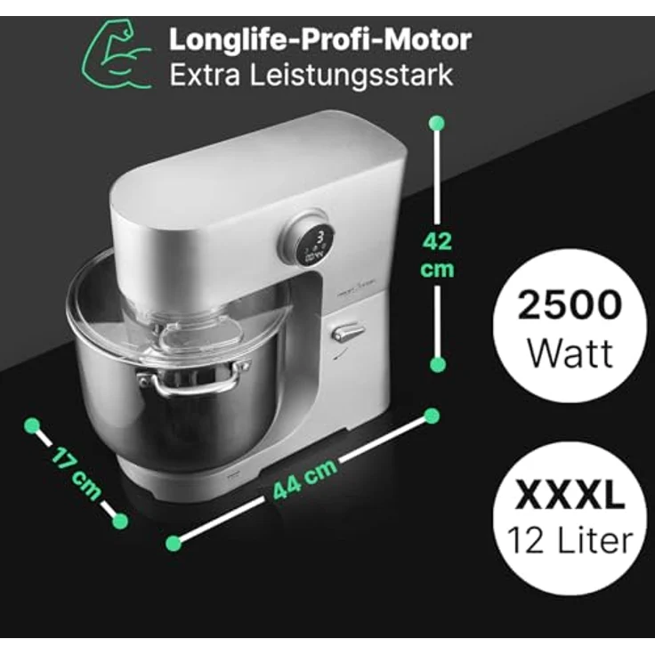 ProfiCook® Küchenmaschine mit XXL 12L Schüssel | Knetmaschine mit 2500W Longlife-Profi-Motor | Metallgetriebe und LED-Display | Food Processor für bis zu 8,5 kg Teig |13 Geschwindigkeiten | PC KM 1254 – Bild 2