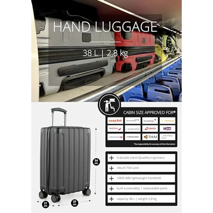 Hauptstadtkoffer Q-Damm - Handgepäck 54x37x21, TSA, 4 Rollen, Reisekoffer, Hartschalenkoffer, Rollkoffer, Handgepäckkoffer, Bordgepäck Koffer, Graphite – Bild 2