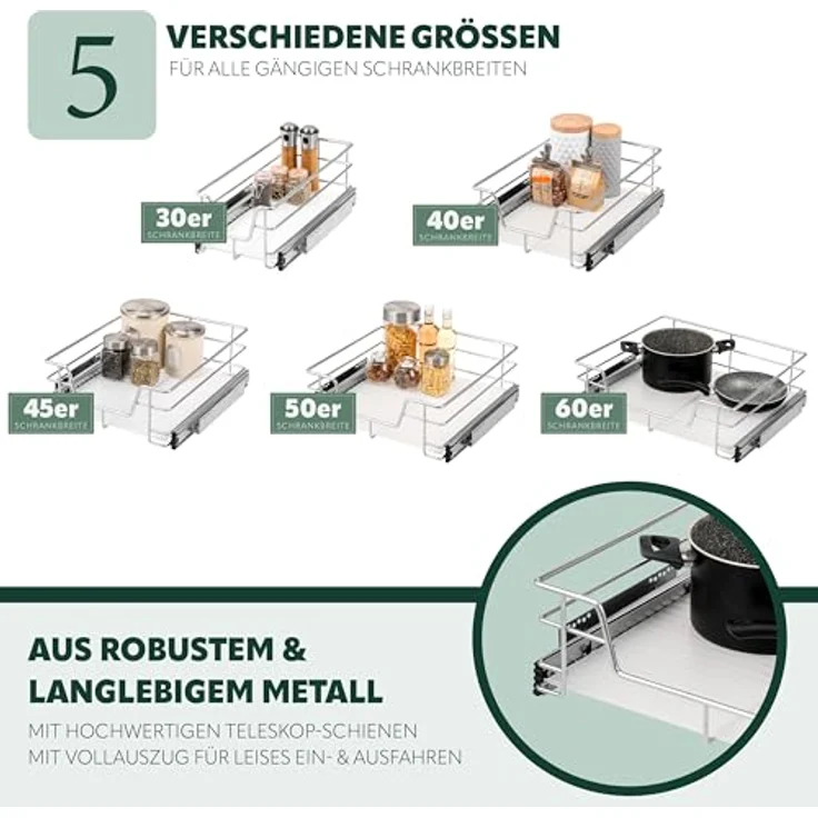 bremermann Teleskopschublade 45 cm, Nachrüst-Teleskopauszug aus Metall mit Einlegeboden und 15 kg Tragkraft – Bild 5