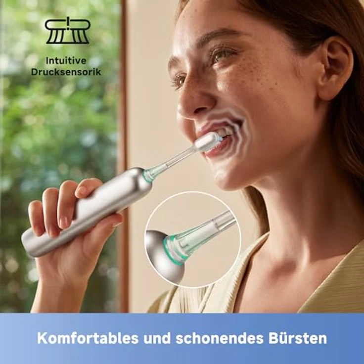 MOVA Fresh Pro 3DClean™ Elektrische Zahnbürste mit App, Schallzahnbürste für Erwachsene, 2 Bürstenköpfe und Reiseetui, 3-in-1-Ersatzbürstenkopf mit Halter, 30 Tage Akkulaufzeit, Silber – Bild 5