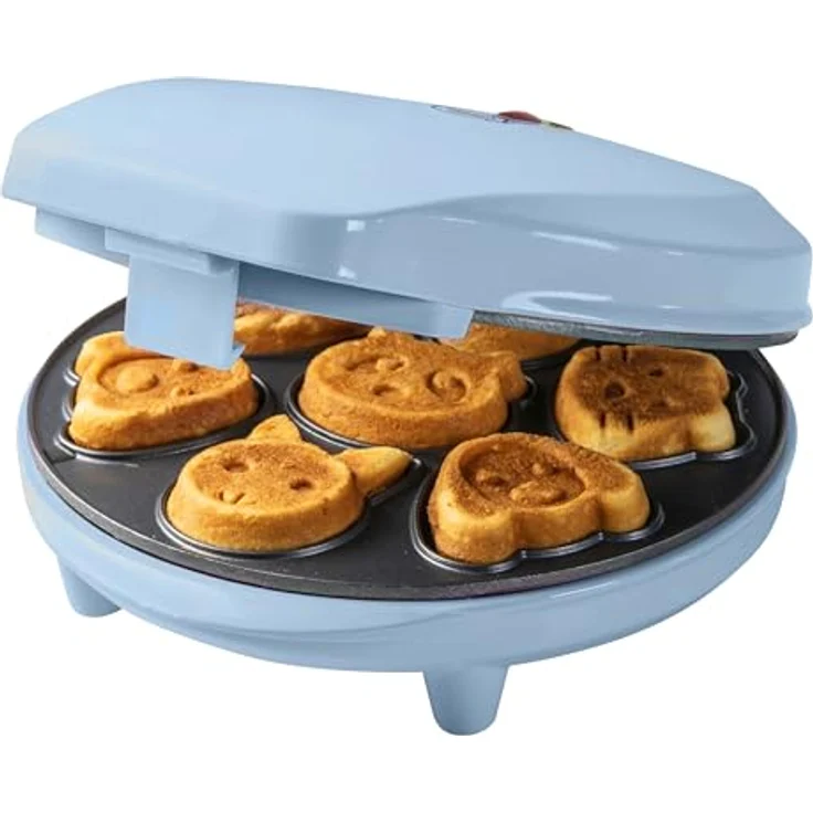 Bestron Waffeleisen für Mini-Cookies, Mini-Cookie-Maker in Tiermotiven, Waffeleisen für Mini-Waffel-Kekse, mit Backampel & Antihaftbeschichtung, 700 Watt, Farbe: Blau – Bild 1