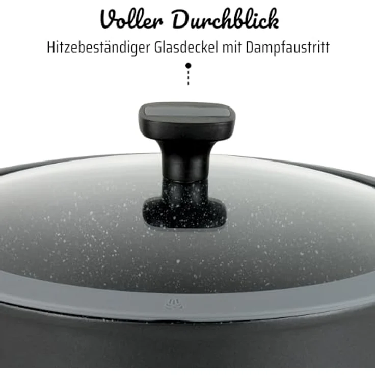 GSW 167833 Easy Click Schmorpfanne, Aluminium schwarz mit Glasdeckel und abnehmbaren Griffen, Ø 28 cm, für alle Herdarten geeignet – Bild 5