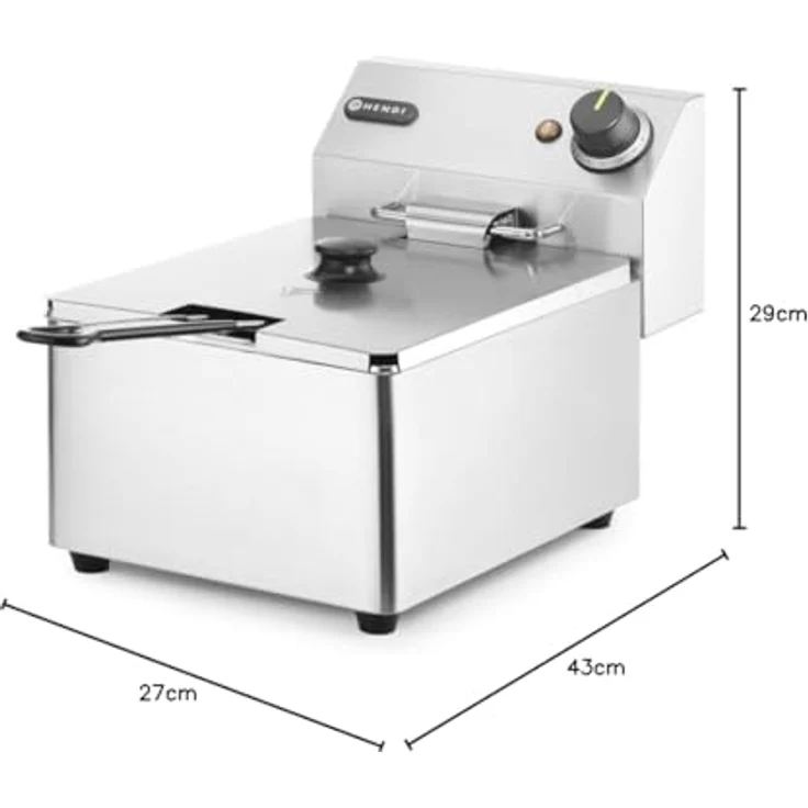 HENDI Fritteuse, einstellbar bis 190°C, Kaltzone, mit Frittierkorb und Deckel, Entnehmbar Becken, Sicherheitsthermometer, 6L, 230V, 3300W, 265x430xH290mm, Edelstahl – Bild 7