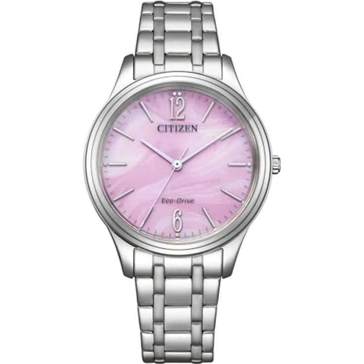 CITIZEN Watch EM0411-71X Solaruhr mit Silber Edelstahl Band, Rosa Zifferblatt – Bild 1
