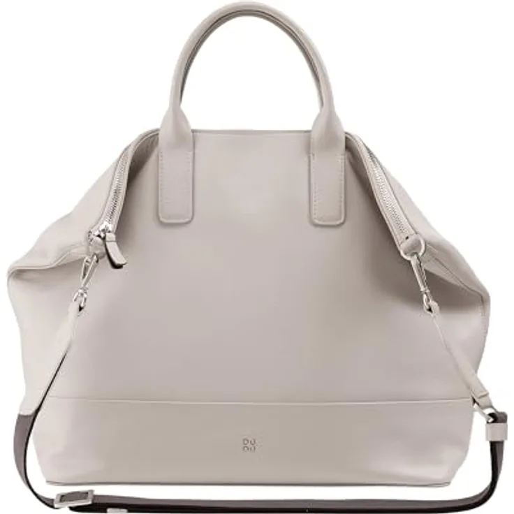 DuDu Halmahera Shopper Tasche, 40 cm, aus 100% Leder in Perlgrau