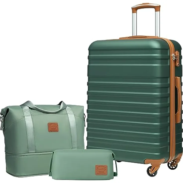 COOLIFE Hartschalen Trolley Koffer Set, mittelgroß 67 cm, 4 Rollen, TSA-Schloss, inkl. Reisetasche und Kulturbeutel, wasserfest