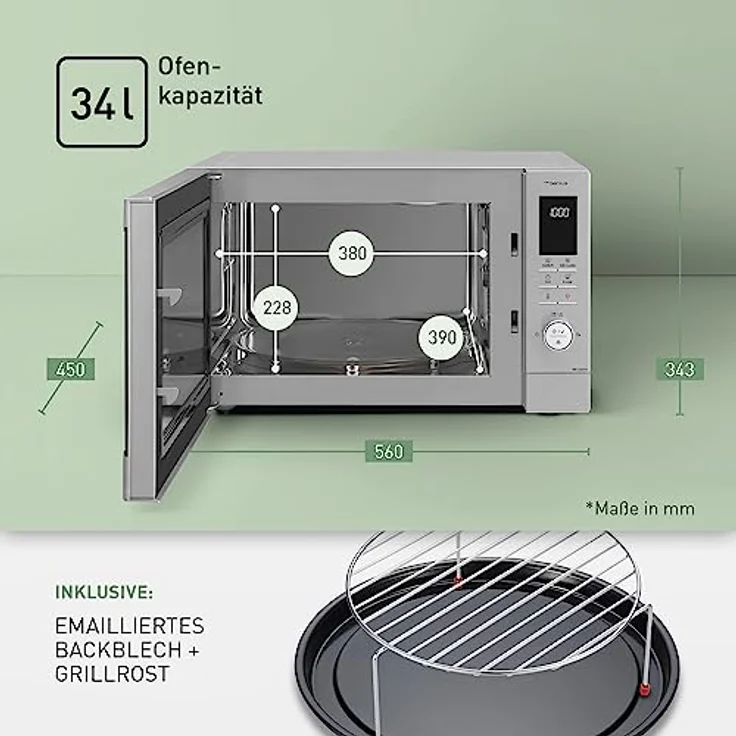 Panasonic NN-CD87 Kombi Mikrowelle mit Heißluft und Grill, Standgerät, 1000 Watt, Inverter Mikrowelle, 34 Liter Garraum, edelstahl – Bild 5