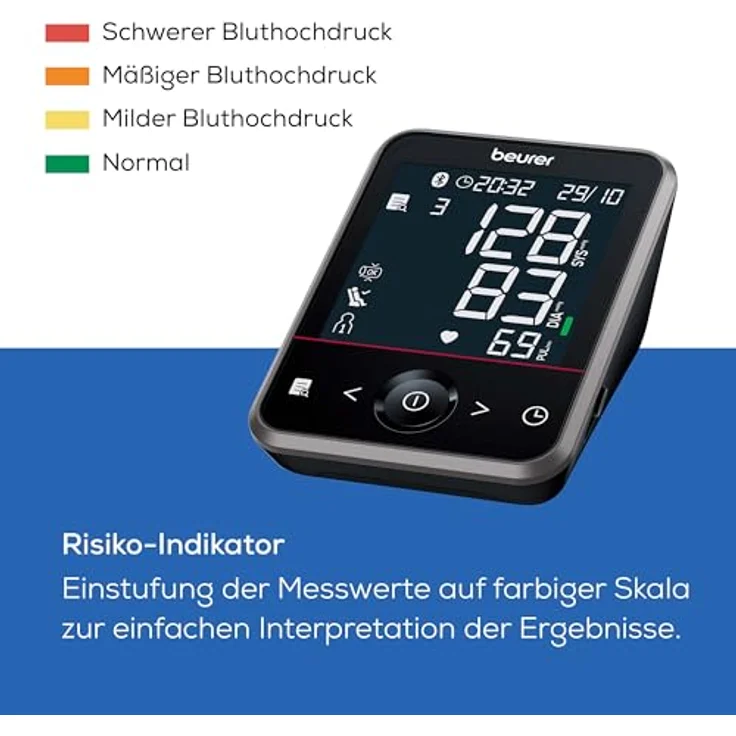 Beurer BM 64 Oberarm-Blutdruckmessgerät, Erkennung von Vorhofflimmern (AFib) zur Schlaganfallprävention, App-Anbindung, patentierter Ruheindikator, Manschette für Oberarme von 22-42 cm, Medizinprodukt – Bild 3