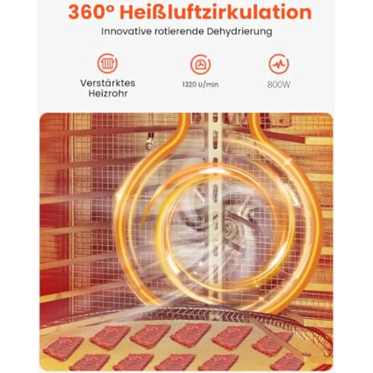 VEVOR Dörrgerät Dörrautomat 12 Edelstahlschalen, 800 W mit einstellbarer Temperatur und 24-Stunden-Timer für Trockenfleisch, Obst, Gemüse und Kräuter – Bild 2