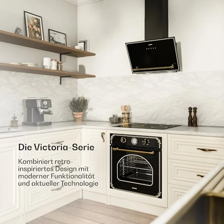 Klarstein Victoria Dunstabzugshaube, 60 cm, 400 m³/h, A++, Touch-Bedienfeld, LED-Beleuchtung, Schwarz/Gold, Abluft & Umluft, leise 52 dB – Bild 2