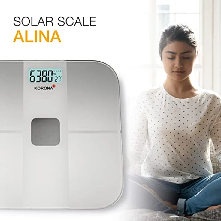 Korona 73165 Solarwaage ALINA | Batterielose Waage | Erzeugt Energie durch Solarpanel | Nachhaltig | Edle Glaswaage | Tragkraft 180 kg, Einteilung 100g | Sicherheitsglas – Bild 2
