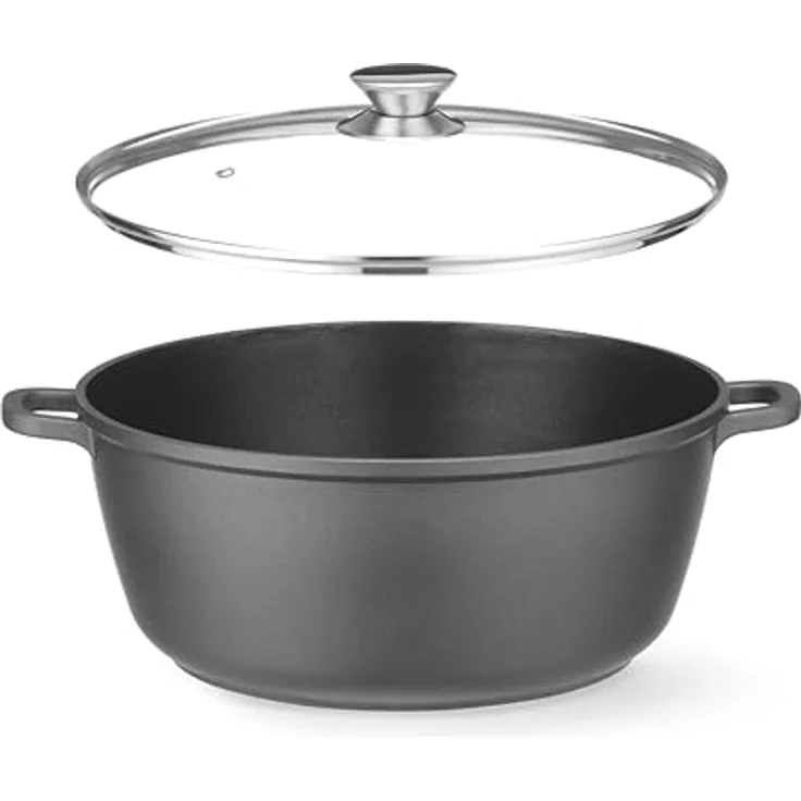HENDI Kasserole mit Deckel, 7L, Aluminiumdruckguss, flacher Boden, Antihaftbeschichtung, backofenfest, für alle Herdarten geeignet – Bild 2