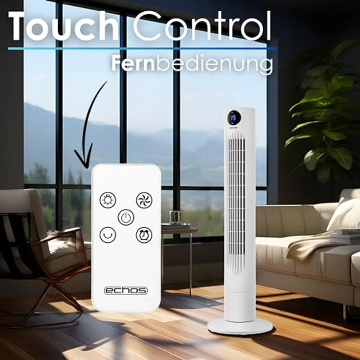 Echos Turmventilator | Ventilator sehr leise | Fernbedienung | Oszillierend | LED-Display | 3 Stufen | Tower Fan | Säulenventilator | Standventilator | Tower-Ventilator | Luftkühler | 12h Timer – Bild 5