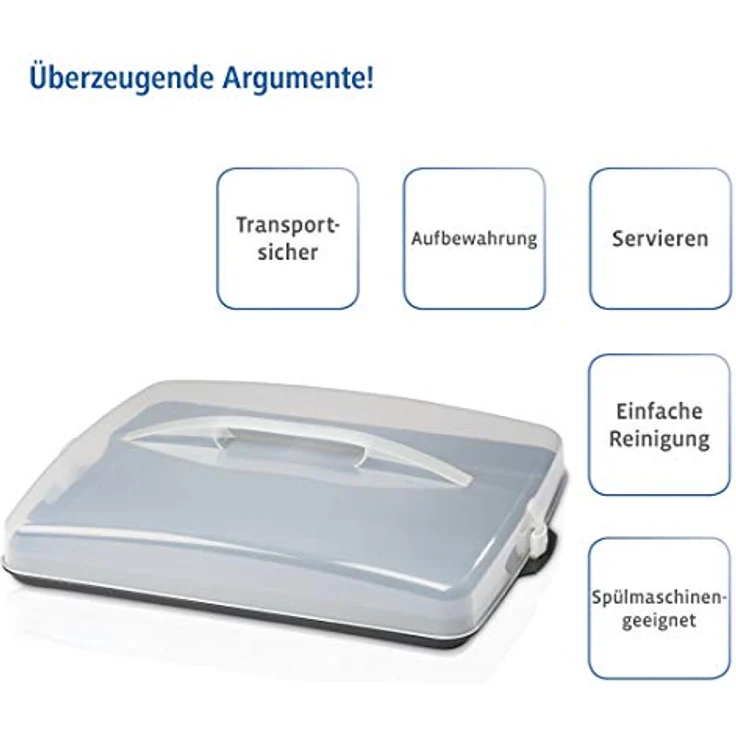 Xavax Kuchen Transportbox rechteckig (Kuchenbox für Blechkuchen, Kuchencontainer mit Deckel und Tragegriff, spülmaschinengeeigneter Kuchenbehälter), Anthrazit / Transparent – Bild 2