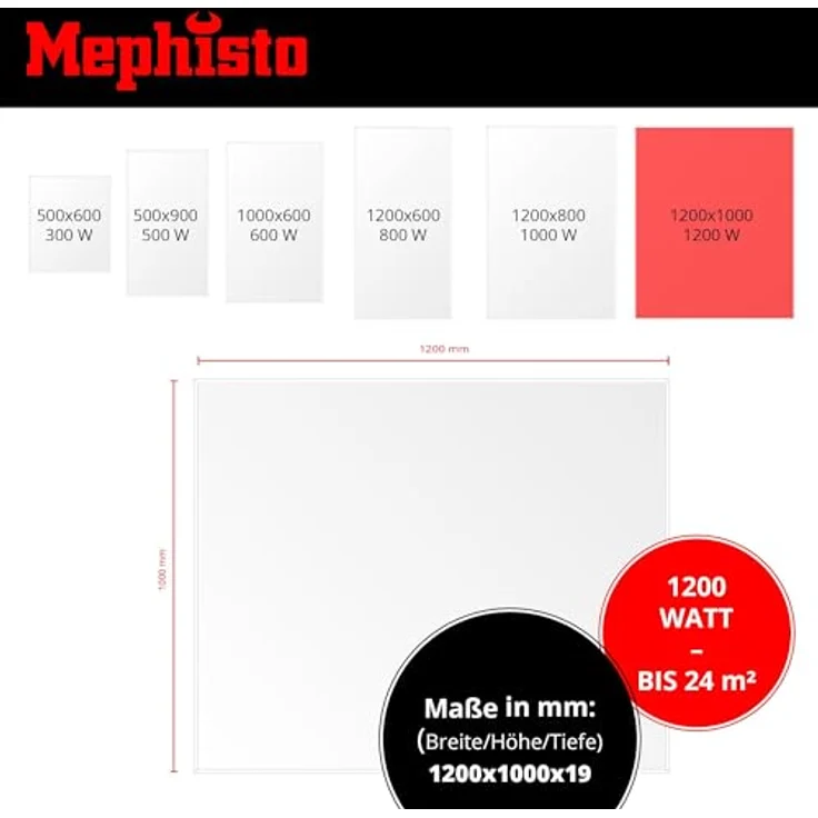 Mephisto Infrarot Heizung energiesparend 1200W inkl. Fernbedienung und Thermostat WIFI APP Steuerung, Wand- Decken-Standheizung in Weiß – Bild 4