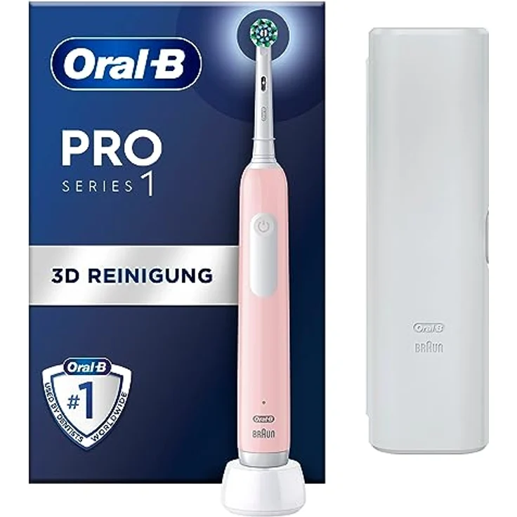 Oral-B Pro 1 Cross Action Elektrische Zahnbürste/Electric Toothbrush für Zahnreinigung, 3 Putzmodi inkl. Sensitive Zahnpflege, Drucksensor & Timer, Reiseetui, Designed by Braun, pink – Bild 1