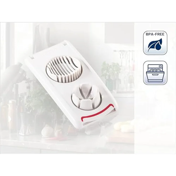 Leifheit Eierschneider Combi ComfortLine-Serie mit 3 Funktionen, Champignonschneider schneidet sauber und exakt, Küchenhelfer zum Schneiden von Eiern, Pellkartoffeln, rostfreier Schneidedraht, weiß – Bild 2
