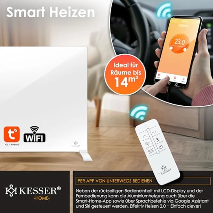 KESSER® Infrarotheizung 520W Aluminiumheizung 2in1 Standgerät & Wandmontage mit Fenstererkennung & App-Steuerung - Thermostat Infrarot Heizpaneel in Silber – Bild 5