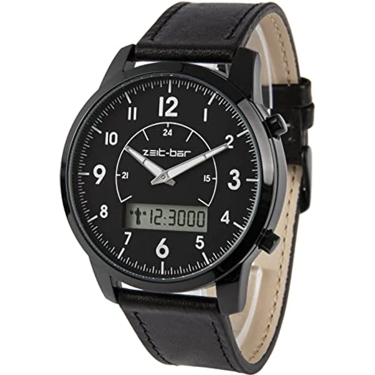 Zeit-Bar Funk-Armbanduhr Herren, hochwertiges Metallgehäuse, mit LCD-Digitalanzeigen, schwarz - Preisvergleich – Bild 2