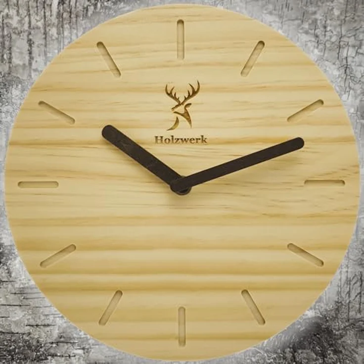 Holzwerk Germany Natur Holz Wanduhr Vintage, lautloses Uhrwerk, handgefertigtes Massivholz Buche, Braun, 25 cm – Bild 5