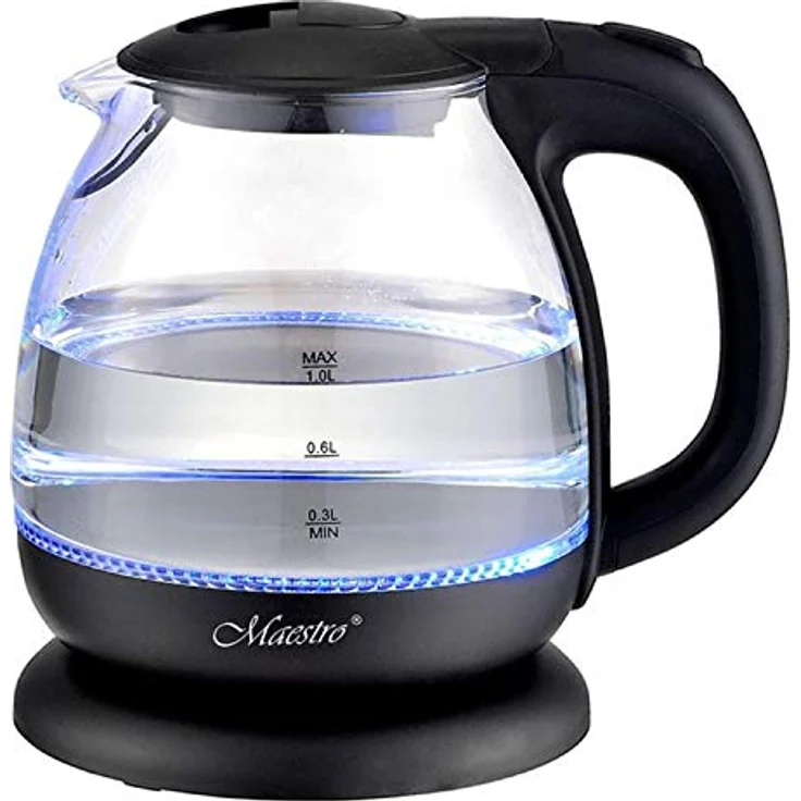 Feel Maestro MR055 Glas-Wasserkocher, 1L mit Innenbeleuchtung und Überhitzungsschutz, 1100 W, hitzebeständiges Glas – Bild 1