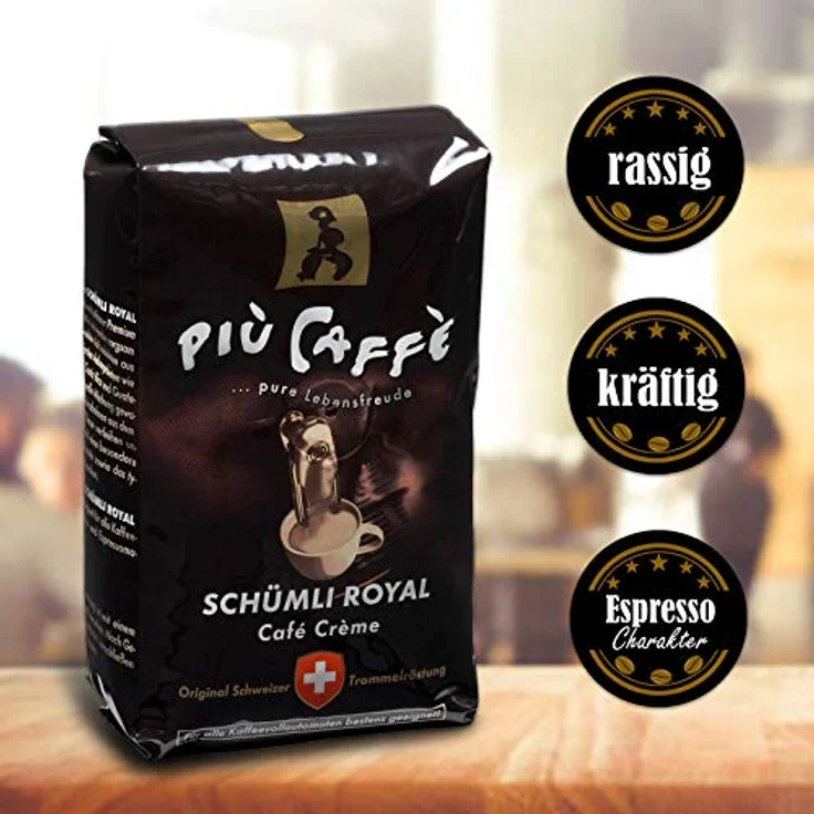 più caffè Café Crème Kaffeebohnen, würzig, kräftig, intensiv und gehaltvoll, Arabica und Robusta, Schweizer Trommelröstung, ganze Bohnen für Vollautomaten Schümli Royal 1 kg – Bild 3