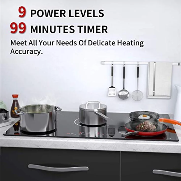 IsEasy Induktionskochfeld 90cm, Einbau Elektrokochfeld mit 5 Kochzonen/8600W, 1800W/1200W/2000W/1500W, 1-99Min Timer, Touch-Steuerung, 9 Heizstufen, Booster-Funktion,Kindersicherung, 220-240V – Bild 5
