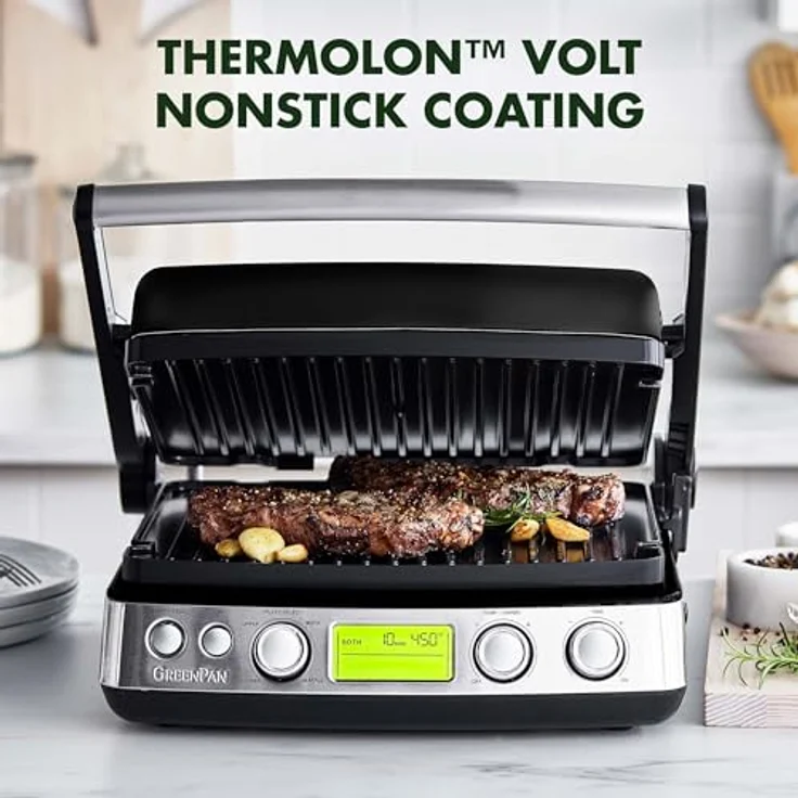 GreenPan Elite 6-in-1 Multifunktions-Kontaktgrill und -Griddle, PFAS-freie Keramische Antihaftbeschichtung, Einstellbare Temperatur, Kompakt, Schwarz – Bild 2