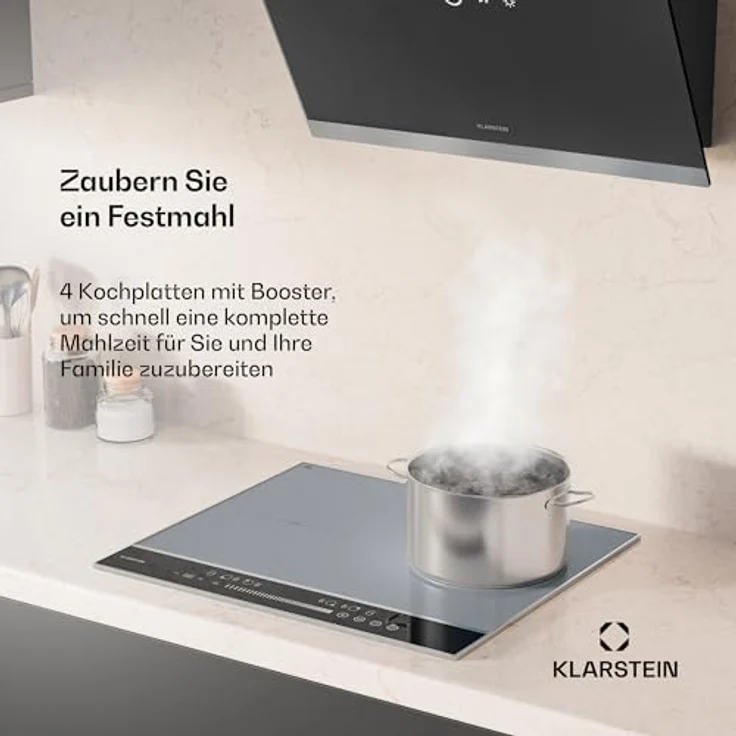 Klarstein DualTone Flex Induktionskochfeld - 4-Zonen Induktionsherd mit 7200 W, Flex-Zonen, Thermoboost, Schieberegler, Timer, Aluminiumrahmen, Silber – Bild 2