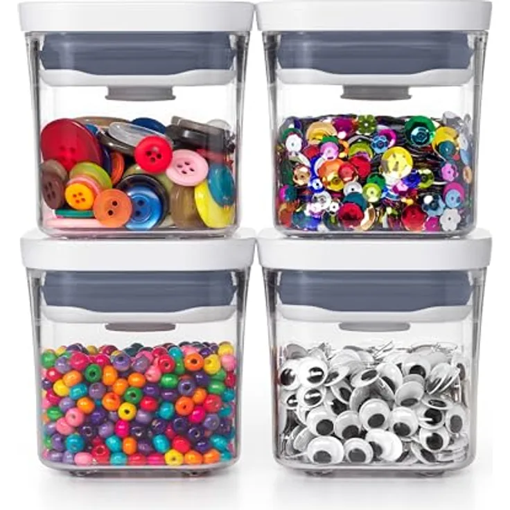 OXO Good Grips Mini-Pop-Behälter-Set, 4-teilig mit integriertem Sieb und silikonischem Ventil zur Vermeidung von Lecks