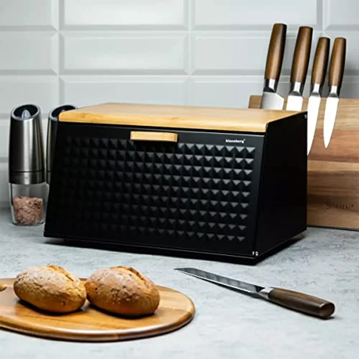 Klausberg Brotbox Brotkasten aus Holz und Edelstahl, Brotkorb in Schwarz – Bild 5