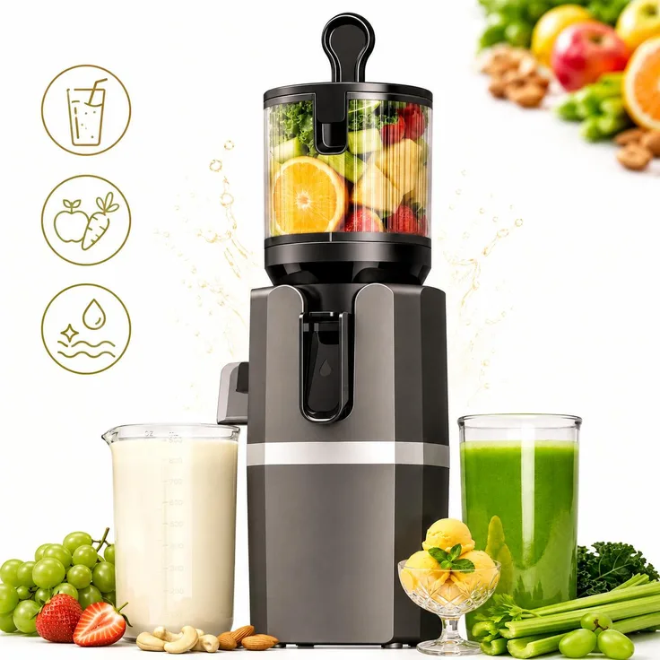 Cozyverge Slow Juicer, Entsafter mit 120mm XL-Öffnung, 250W bürstenlos, schwarz