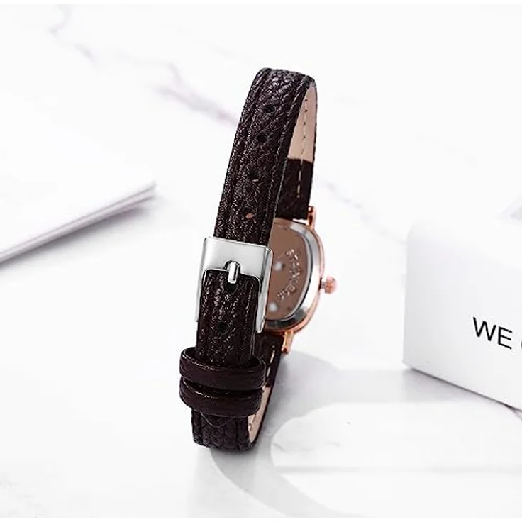 JewelryWe Damenuhr Vintage Quadrat Analog Quarz mit Braun Leder Armband und Rosegold Gehäuse, Wasserdichte Armbanduhr für Frauen und Mädchen – Bild 4