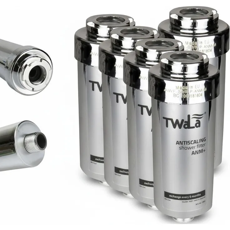 TWaLa Duschfilter AWF-SWR-P-ANM-M, Chrom Wasserfilter gegen Kalk und Chlor, 5er Set, reduziert Hautirritationen und Haarausfall