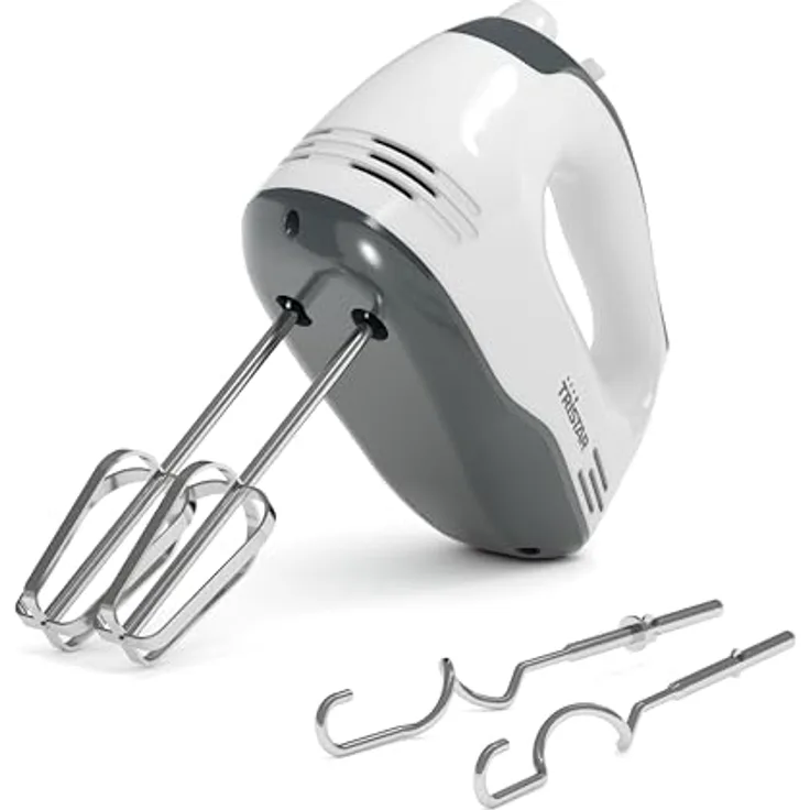Tristar Handmixer MX-4203, 5 Geschwindigkeitsstufen, 200W, Ergonomisch, Edelstahl-Rührbesen und Knethaken, Spülmaschinengeeignete Teile, BPA-frei, Mit Auswurftaste, Kompakt und Praktisch, Edelstahl