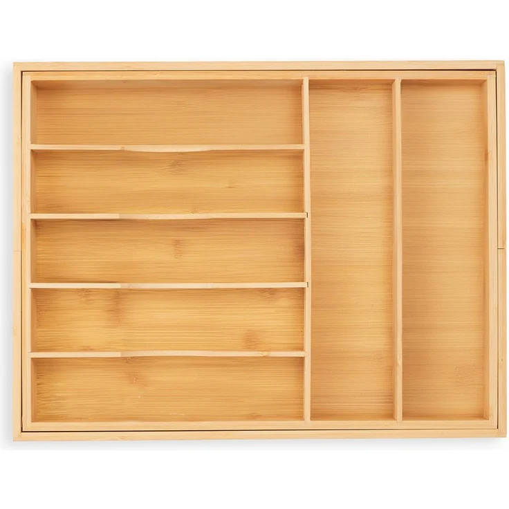 relaxdays Besteckkasten Ausziehbarer Besteckkasten aus Bambus, 7 Haupt- und 2 Ausziehfächer, Naturfarben – Bild 1