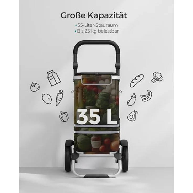 SONGMICS Einkaufstrolley, Trolley mit Kühlfach, 35 Liter, klappbar, abnehmbare Tasche, schwarz – Bild 4