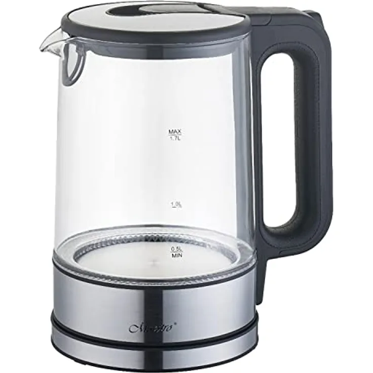Maestro MR-053 Elektrischer Glas-Wasserkocher mit LED-Beleuchtung 360° Basis Edelstahl 2200W, 1,7L Fassungsvermögen, Überhitzungs- und Sicherheitsvorrichtung, Automatische Abschaltung. - Preisvergleich