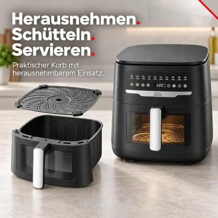 SOLIS OF SWITZERLAND Air Fryer Uno, Typ 8101, Heißluftfritteuse mit 10 Programmen, Sichtfenster, Rapid Air und zuschaltbarer Unterhitze – Bild 8