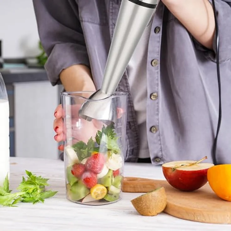 Retoo Stabmixer 1200W Turbo, Pürierstab mit stufenloser Geschwindigkeitsregelung, kompakt, Silber – Bild 5