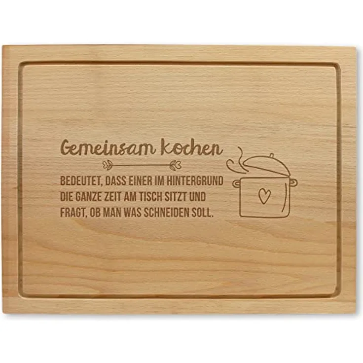 Holzschneidebrett mit Gravur - Gemeinsam kochen, ca. 40 x 30 x 2 cm, Made in Austria, Nachhaltige Geschenkidee